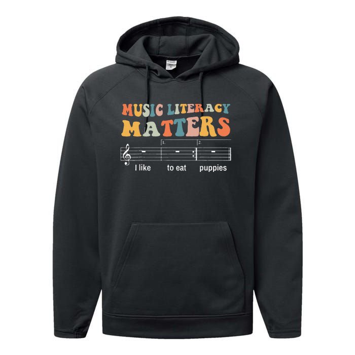 Music Literacy Matters I Like To Eat Puppies Performance Fleece Hoodie