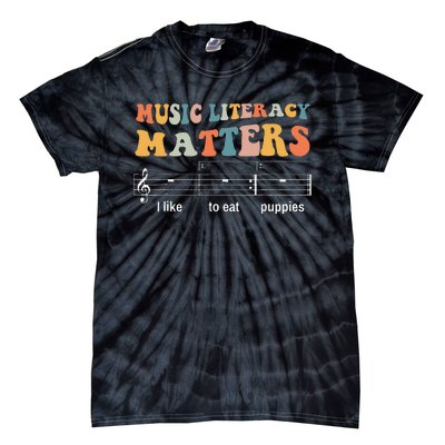 Music Literacy Matters I Like To Eat Puppies Tie-Dye T-Shirt