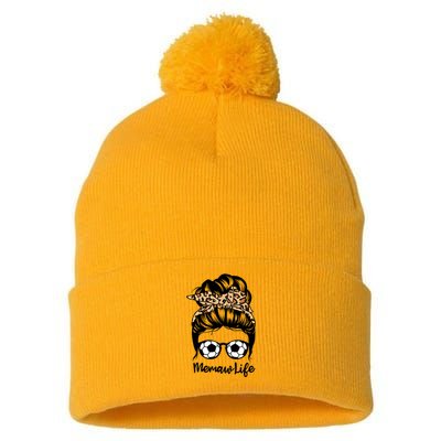 Memaw Life Messy Bun Hair Funny Soccer Memaw Gift Pom Pom 12in Knit Beanie