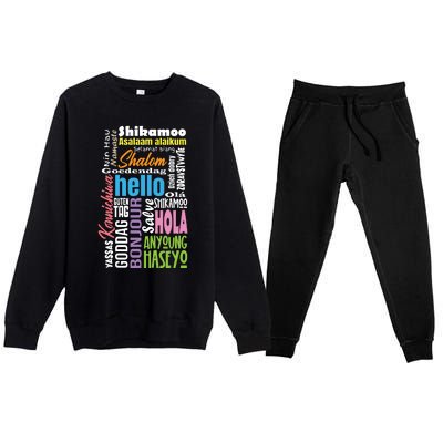 Multiple Language Multilingual Linguist Linguistics Polyglot Premium Crewneck Sweatsuit Set