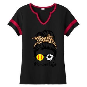 Memaw Life Messy Bun Hair Soccer Softball Memaw Gift Ladies Halftime Notch Neck Tee