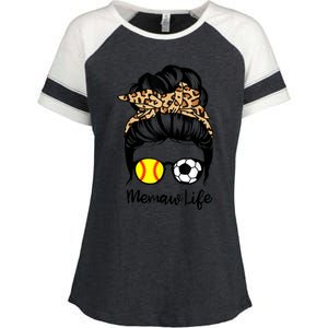 Memaw Life Messy Bun Hair Soccer Softball Memaw Gift Enza Ladies Jersey Colorblock Tee