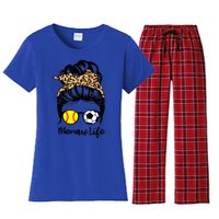 Memaw Life Messy Bun Hair Soccer Softball Memaw Gift Women's Flannel Pajama Set