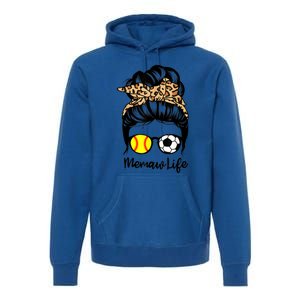 Memaw Life Messy Bun Hair Soccer Softball Memaw Gift Premium Hoodie