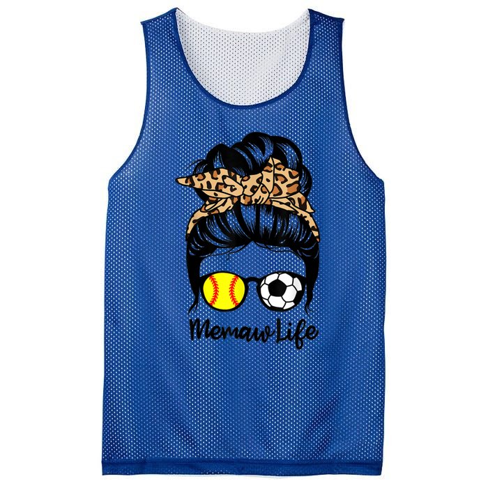 Memaw Life Messy Bun Hair Soccer Softball Memaw Gift Mesh Reversible Basketball Jersey Tank