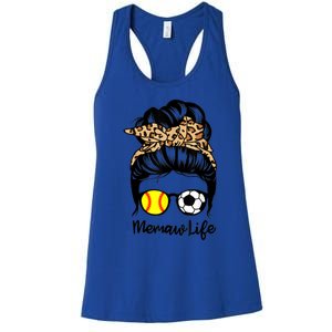 Memaw Life Messy Bun Hair Soccer Softball Memaw Gift Women's Racerback Tank