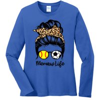 Memaw Life Messy Bun Hair Soccer Softball Memaw Gift Ladies Long Sleeve Shirt