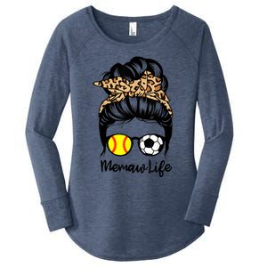 Memaw Life Messy Bun Hair Soccer Softball Memaw Gift Women's Perfect Tri Tunic Long Sleeve Shirt