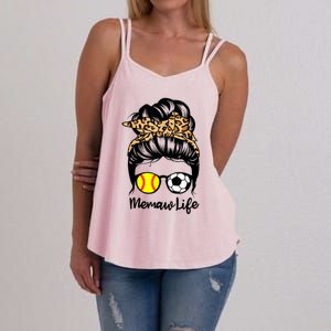 Memaw Life Messy Bun Hair Soccer Softball Memaw Gift Women's Strappy Tank