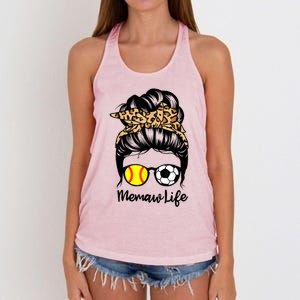 Memaw Life Messy Bun Hair Soccer Softball Memaw Gift Women's Knotted Racerback Tank