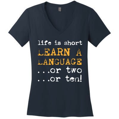 Multiple Language Multilingual Linguist Linguistics Polyglot Women's V-Neck T-Shirt