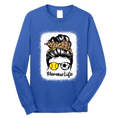 Memaw Life Messy Bun Hair Soccer Softball Memaw Gift Long Sleeve Shirt