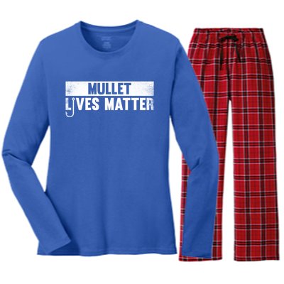 Mullet Lives Matter Funny Fishing Gift Idea Cool Gift Women's Long Sleeve Flannel Pajama Set 