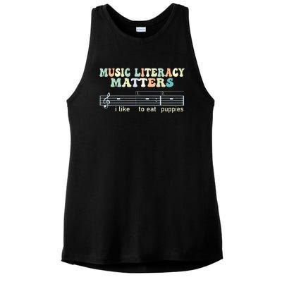 Music Literacy Matters I Like To Eat Puppies Ladies PosiCharge Tri-Blend Wicking Tank