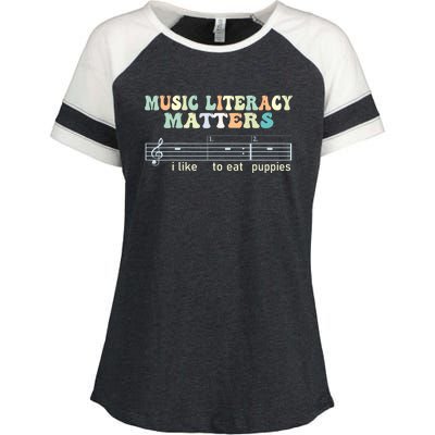 Music Literacy Matters I Like To Eat Puppies Enza Ladies Jersey Colorblock Tee