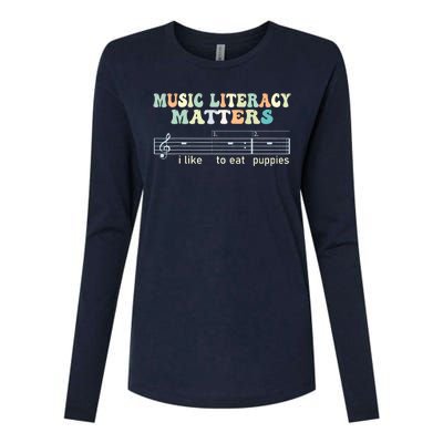 Music Literacy Matters I Like To Eat Puppies Womens Cotton Relaxed Long Sleeve T-Shirt