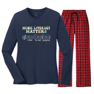 Music Literacy Matters I Like To Eat Puppies Women's Long Sleeve Flannel Pajama Set 