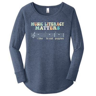 Music Literacy Matters I Like To Eat Puppies Women's Perfect Tri Tunic Long Sleeve Shirt