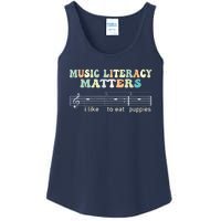 Music Literacy Matters I Like To Eat Puppies Ladies Essential Tank