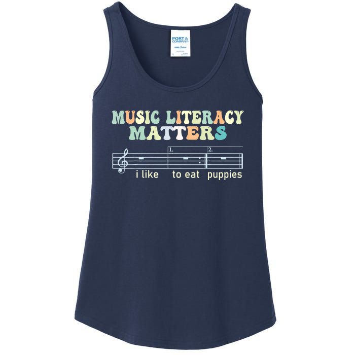 Music Literacy Matters I Like To Eat Puppies Ladies Essential Tank