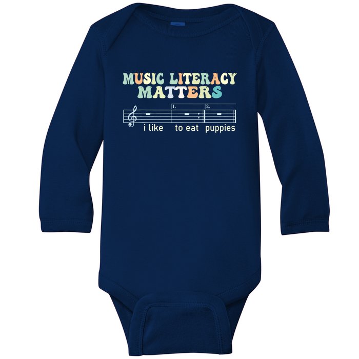 Music Literacy Matters I Like To Eat Puppies Baby Long Sleeve Bodysuit