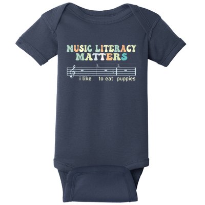 Music Literacy Matters I Like To Eat Puppies Baby Bodysuit