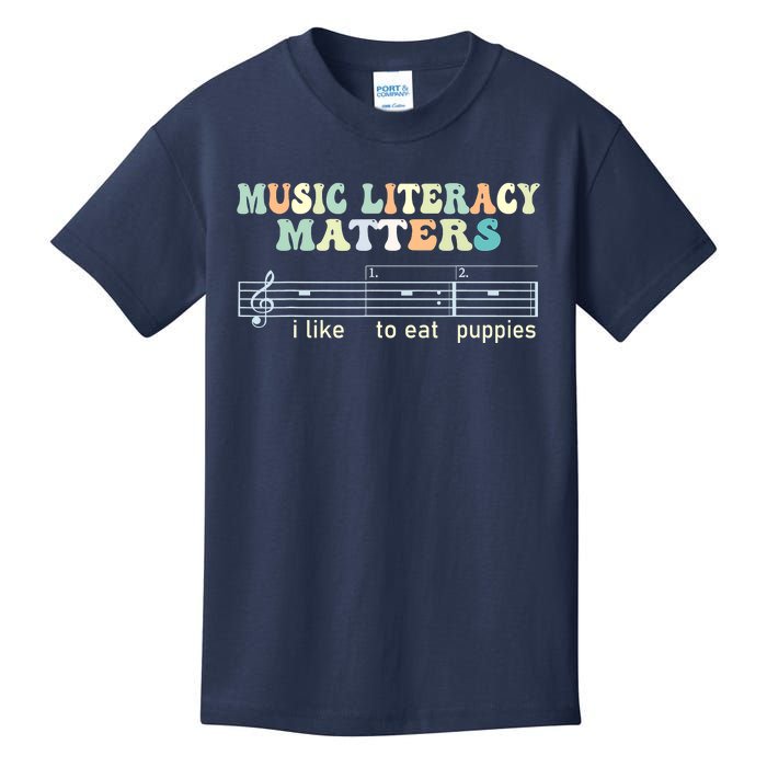 Music Literacy Matters I Like To Eat Puppies Kids T-Shirt