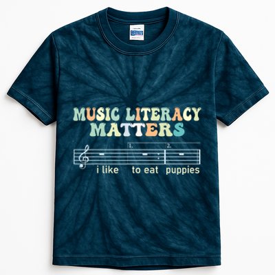 Music Literacy Matters I Like To Eat Puppies Kids Tie-Dye T-Shirt