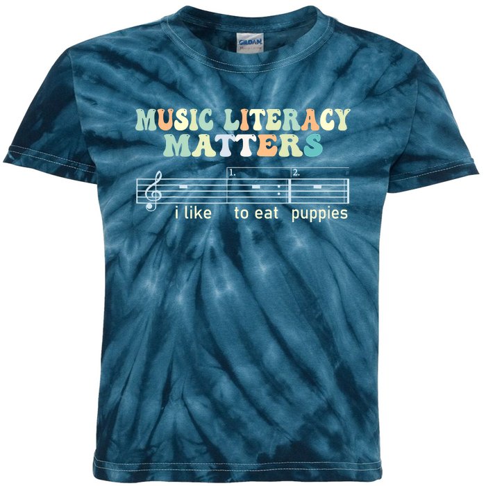 Music Literacy Matters I Like To Eat Puppies Kids Tie-Dye T-Shirt