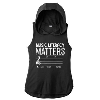 Music Literacy Matters I Like To Eat Puppies Funny Design Ladies PosiCharge Tri-Blend Wicking Draft Hoodie Tank