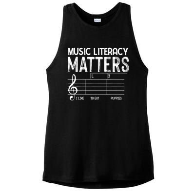 Music Literacy Matters I Like To Eat Puppies Funny Design Ladies PosiCharge Tri-Blend Wicking Tank