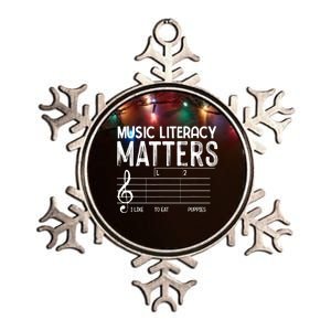 Music Literacy Matters I Like To Eat Puppies Funny Design Metallic Star Ornament