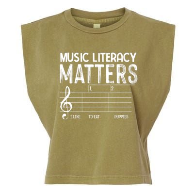 Music Literacy Matters I Like To Eat Puppies Funny Design Garment-Dyed Women's Muscle Tee