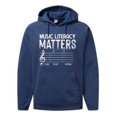 Music Literacy Matters I Like To Eat Puppies Funny Design Performance Fleece Hoodie