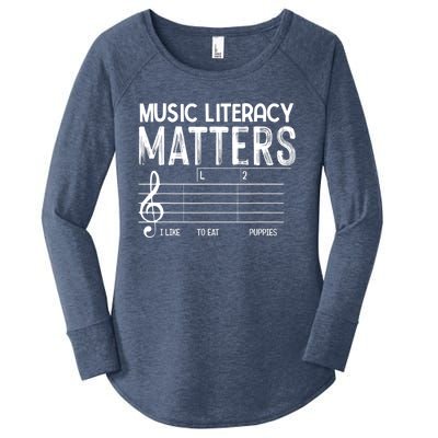 Music Literacy Matters I Like To Eat Puppies Funny Design Women's Perfect Tri Tunic Long Sleeve Shirt