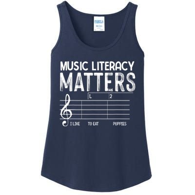 Music Literacy Matters I Like To Eat Puppies Funny Design Ladies Essential Tank