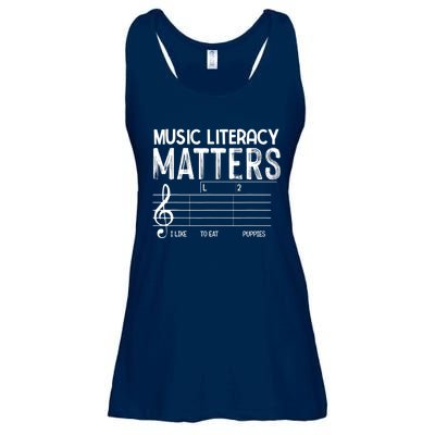 Music Literacy Matters I Like To Eat Puppies Funny Design Ladies Essential Flowy Tank