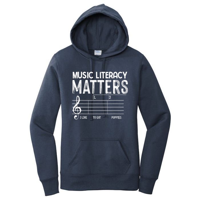 Music Literacy Matters I Like To Eat Puppies Funny Design Women's Pullover Hoodie