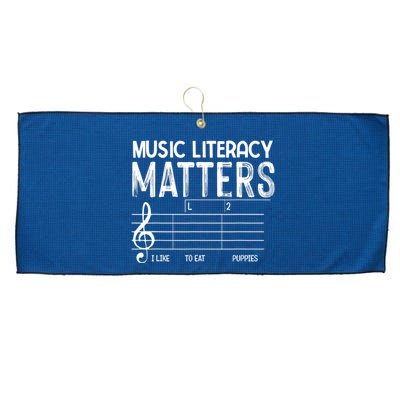 Music Literacy Matters I Like To Eat Puppies Funny Design Large Microfiber Waffle Golf Towel