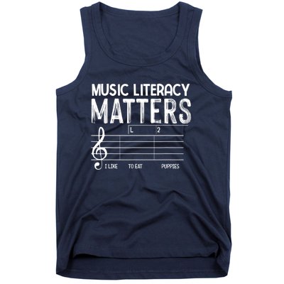 Music Literacy Matters I Like To Eat Puppies Funny Design Tank Top