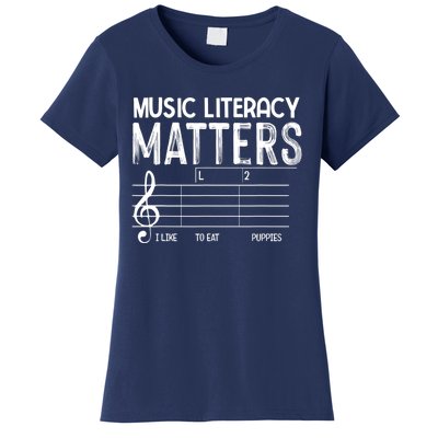 Music Literacy Matters I Like To Eat Puppies Funny Design Women's T-Shirt