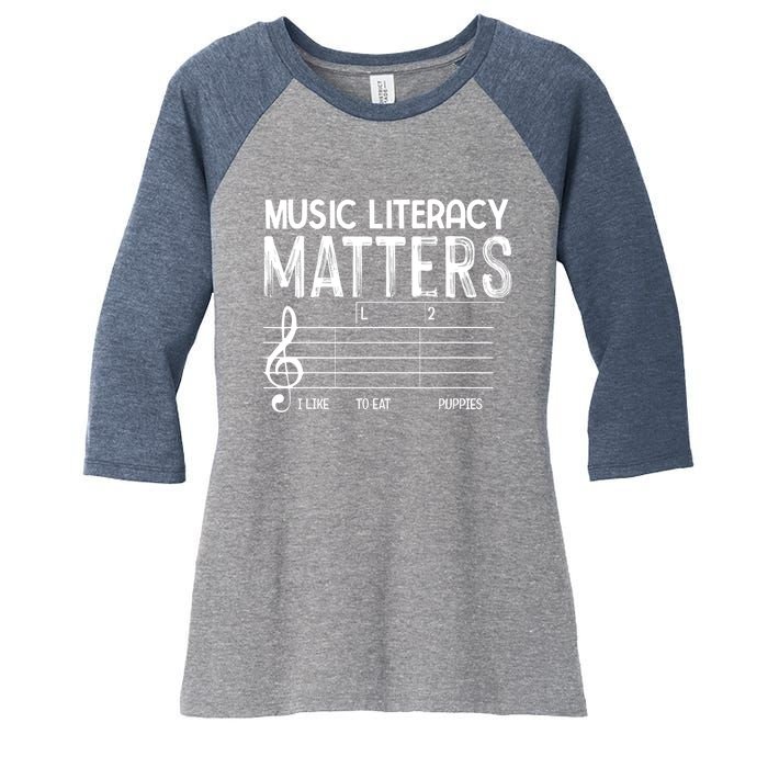 Music Literacy Matters I Like To Eat Puppies Funny Design Women's Tri-Blend 3/4-Sleeve Raglan Shirt