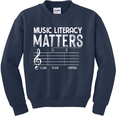 Music Literacy Matters I Like To Eat Puppies Funny Design Kids Sweatshirt