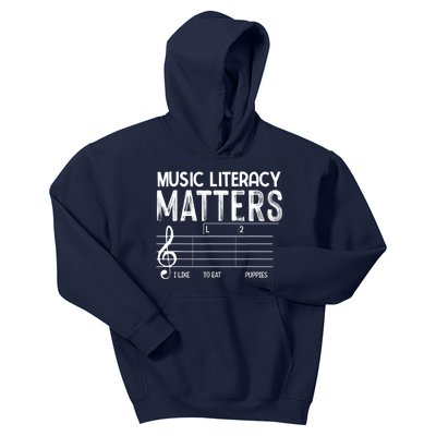 Music Literacy Matters I Like To Eat Puppies Funny Design Kids Hoodie