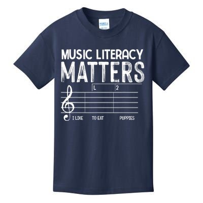 Music Literacy Matters I Like To Eat Puppies Funny Design Kids T-Shirt