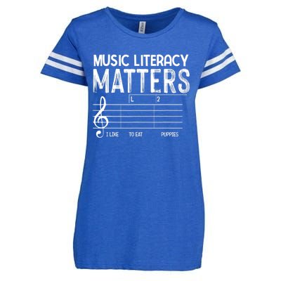 Music Literacy Matters I Like To Eat Puppies Funny Design Enza Ladies Jersey Football T-Shirt