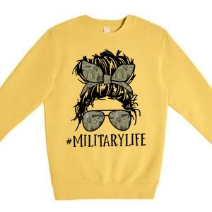 Military Life Messy Bun Wife Premium Crewneck Sweatshirt