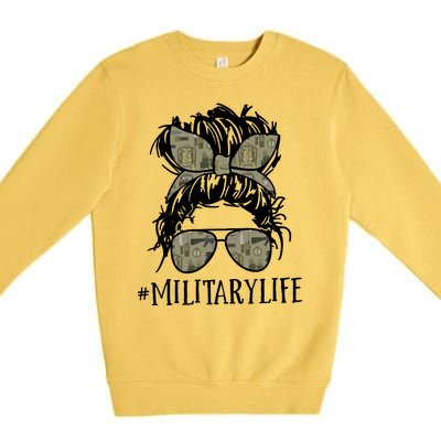 Military Life Messy Bun Wife Premium Crewneck Sweatshirt