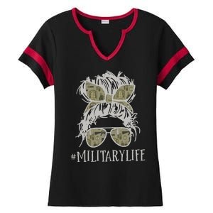 Military Life Messy Bun Wife Ladies Halftime Notch Neck Tee