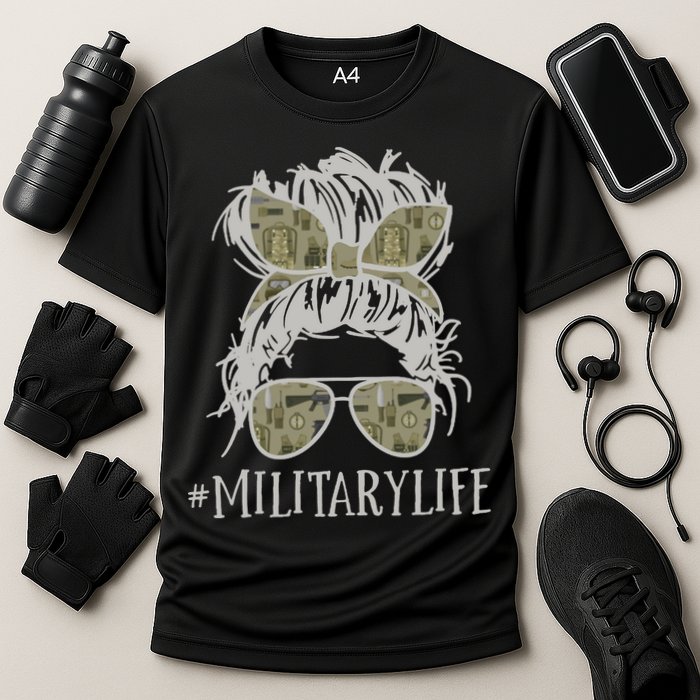 Military Life Messy Bun Wife Performance Shirt